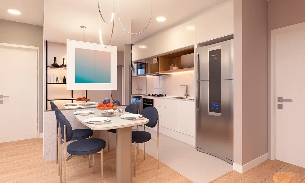 Cozinha com área de refeições — apartamento decorado do Bliss Cuore