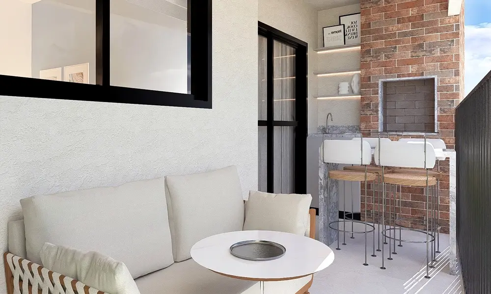 Varanda com churrasqueira — apartamento decorado do Bliss Cuore