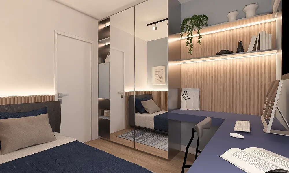 Dormitório multiuso — apartamento decorado do Bliss Cuore